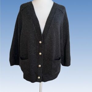 CAbi Charcoal Button-Up Cardigan size L
